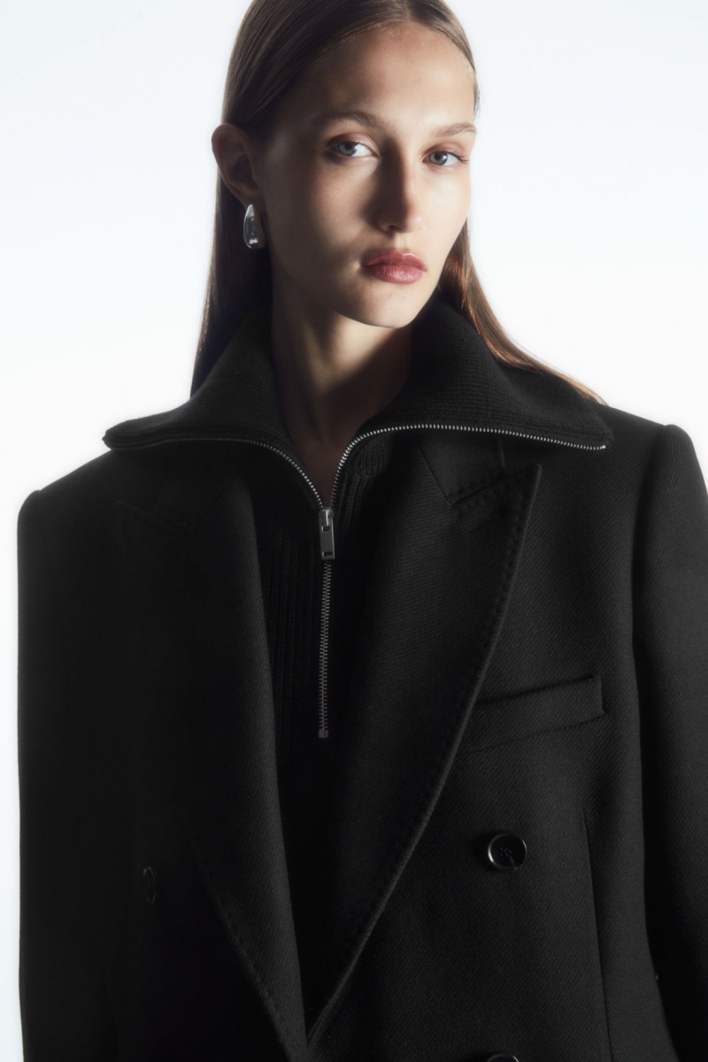 Dámské Svetry COS Vlna And Bavlněné Half-Zip Černé | ONBL-28743