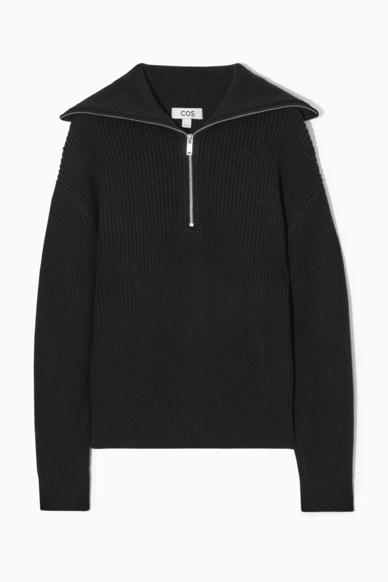 Dámské Svetry COS Vlna And Bavlněné Half-Zip Černé | ONBL-28743