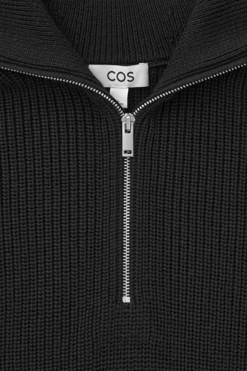 Dámské Svetry COS Vlna And Bavlněné Half-Zip Černé | ONBL-28743