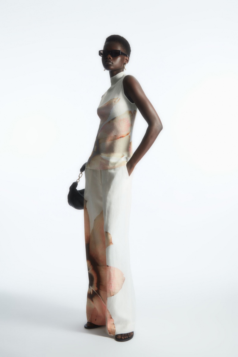 Dámské Tílko COS Floral-Print Mock-Neck Bílé | HIDB-37584