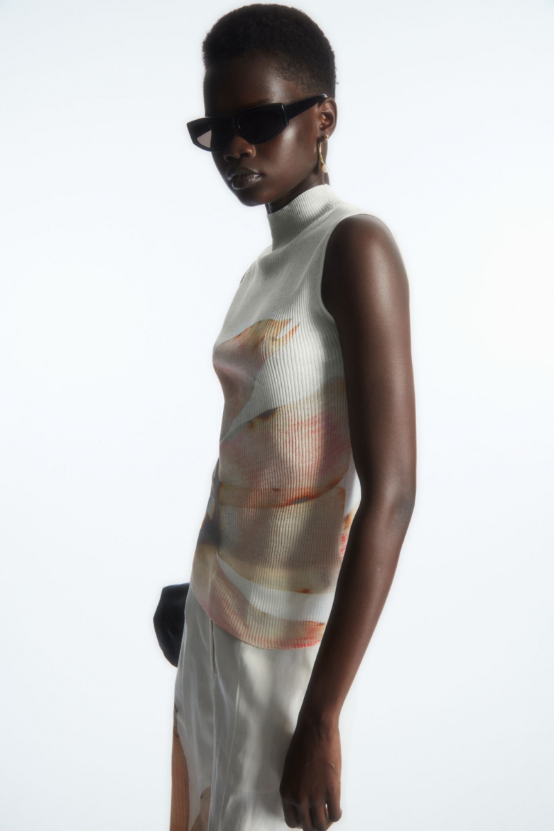 Dámské Tílko COS Floral-Print Mock-Neck Bílé | HIDB-37584