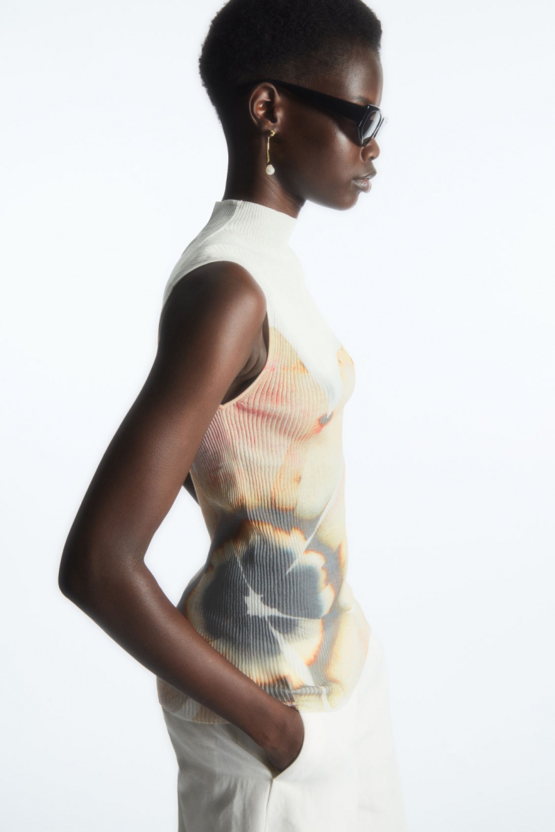 Dámské Tílko COS Floral-Print Mock-Neck Bílé | HIDB-37584