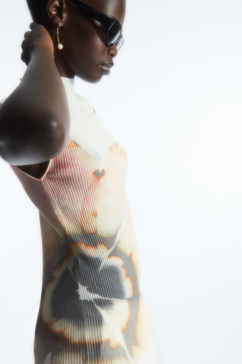 Dámské Tílko COS Floral-Print Mock-Neck Bílé | HIDB-37584