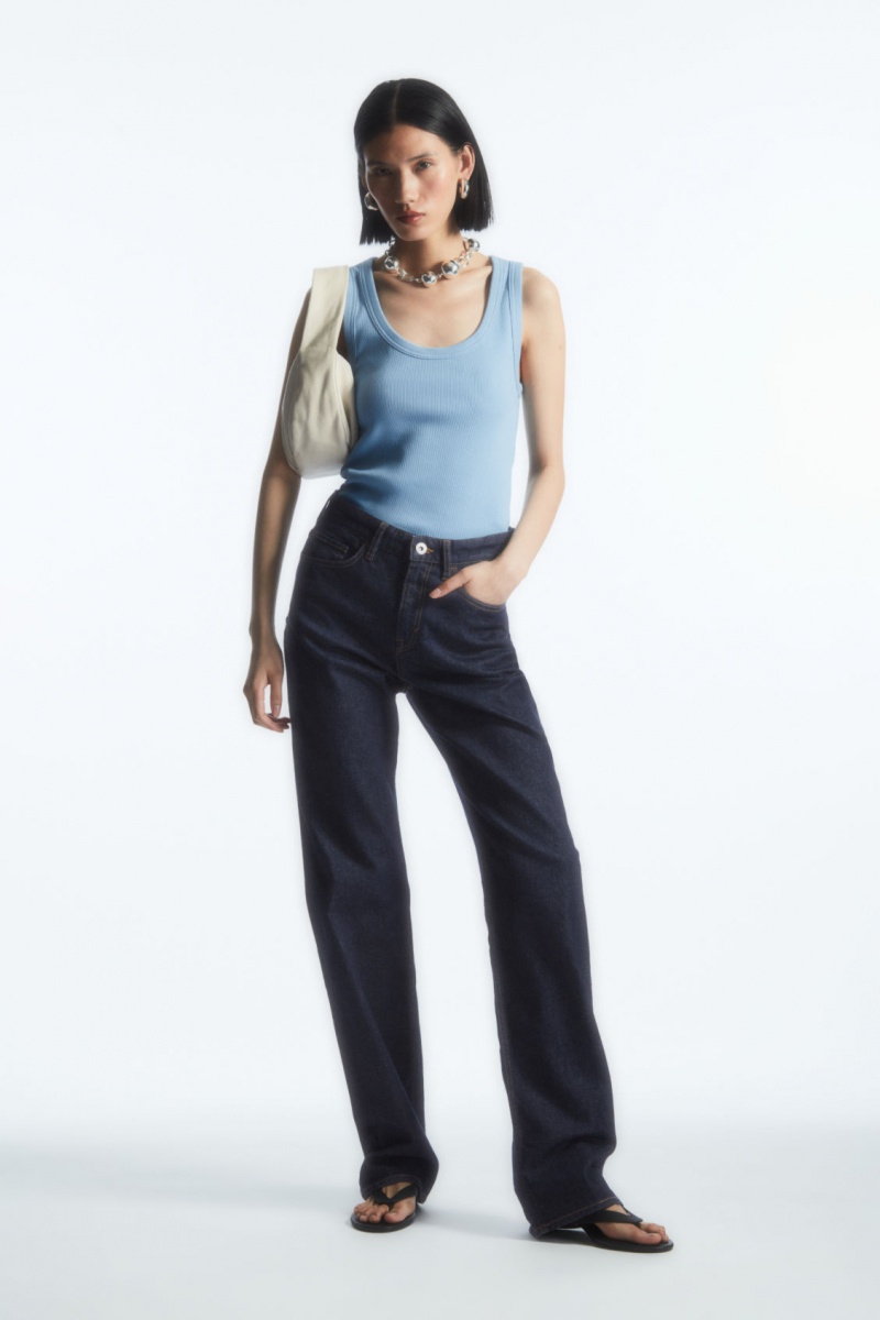 Dámské Tílko COS Scoop-Neck Žebrovaný Světle Blankyt | LUEN-59342