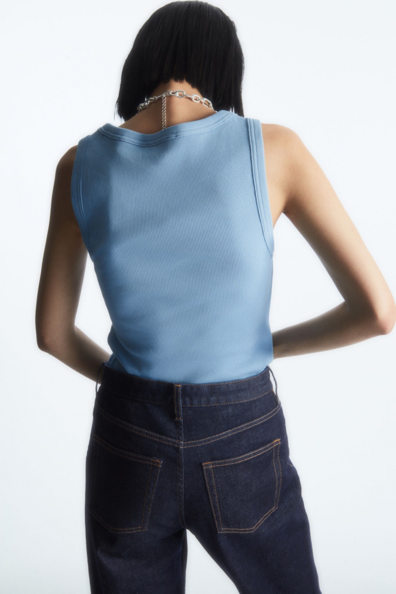 Dámské Tílko COS Scoop-Neck Žebrovaný Světle Blankyt | LUEN-59342
