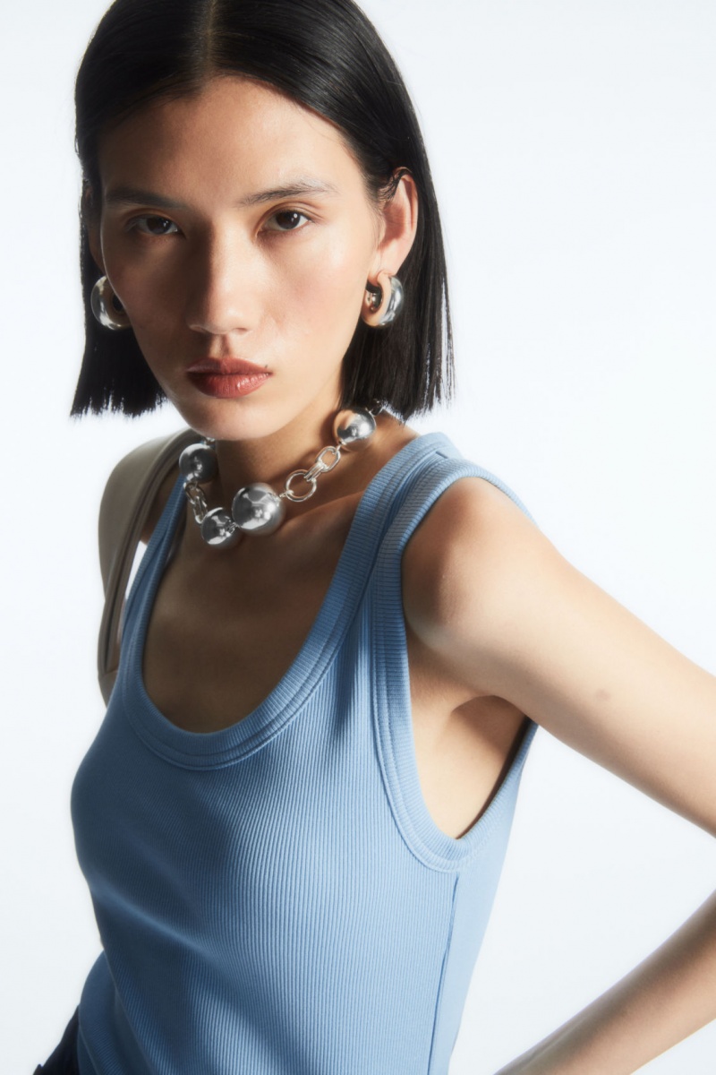 Dámské Tílko COS Scoop-Neck Žebrovaný Světle Blankyt | LUEN-59342