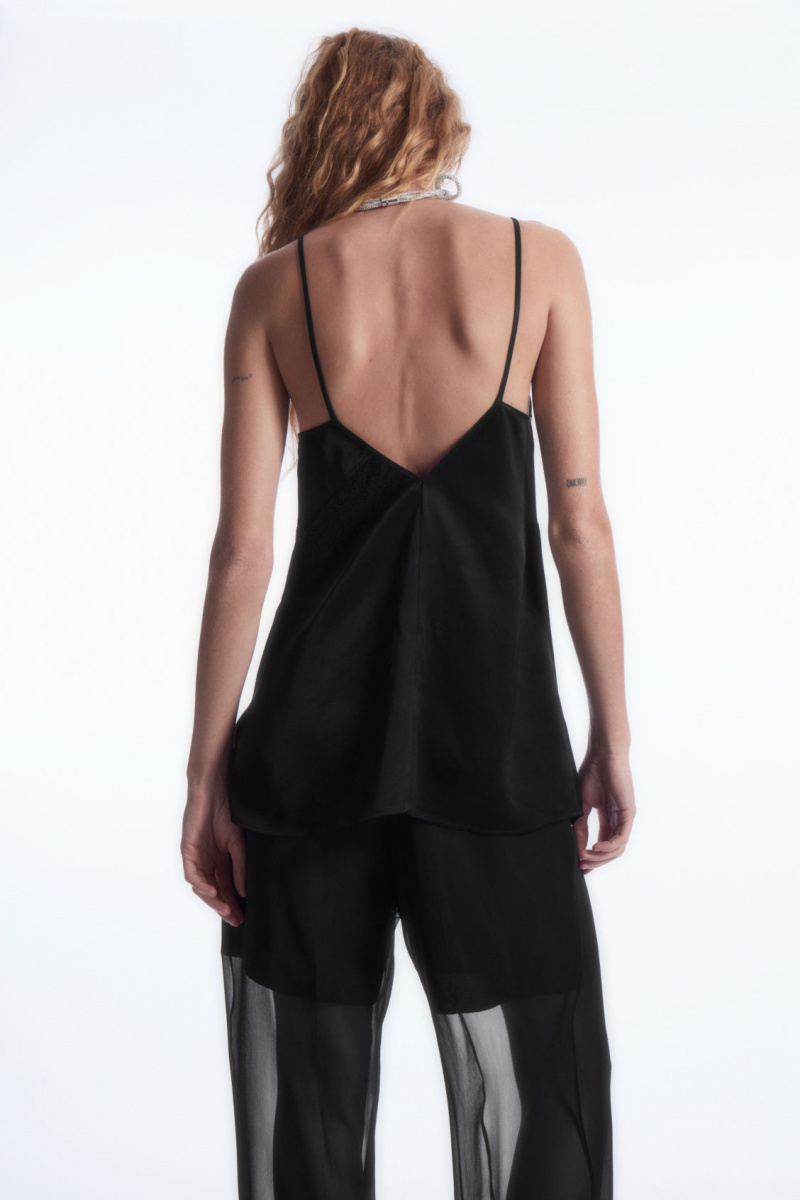 Dámské Topy COS Asymmetric Krajkové-Trimmed Satin Camisole Černé | WBUP-27309
