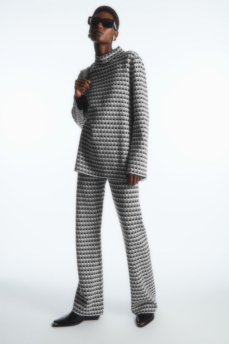 Dámské Topy COS Checked Jacquard-Knit High-Neck Černé | PJWK-76304