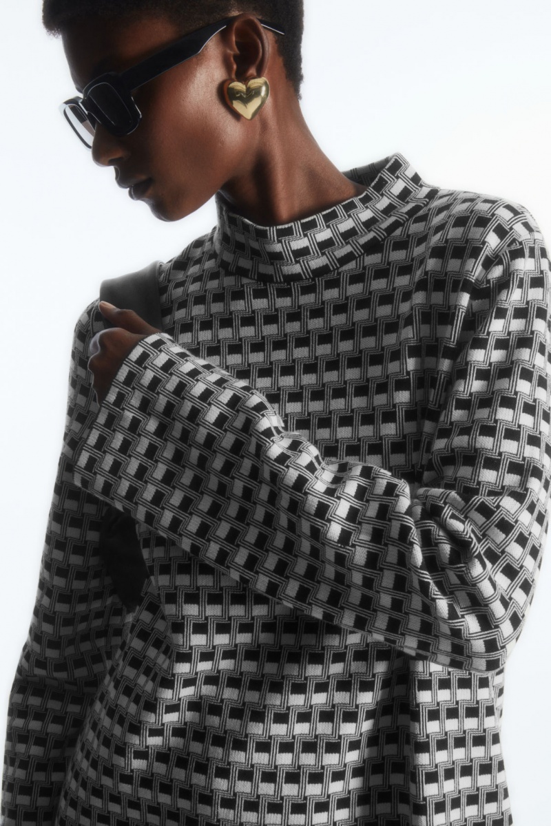 Dámské Topy COS Checked Jacquard-Knit High-Neck Černé | PJWK-76304