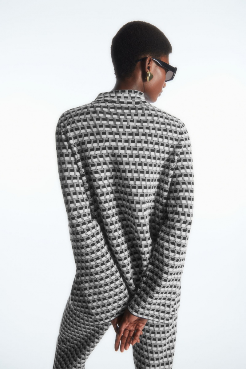 Dámské Topy COS Checked Jacquard-Knit High-Neck Černé | PJWK-76304