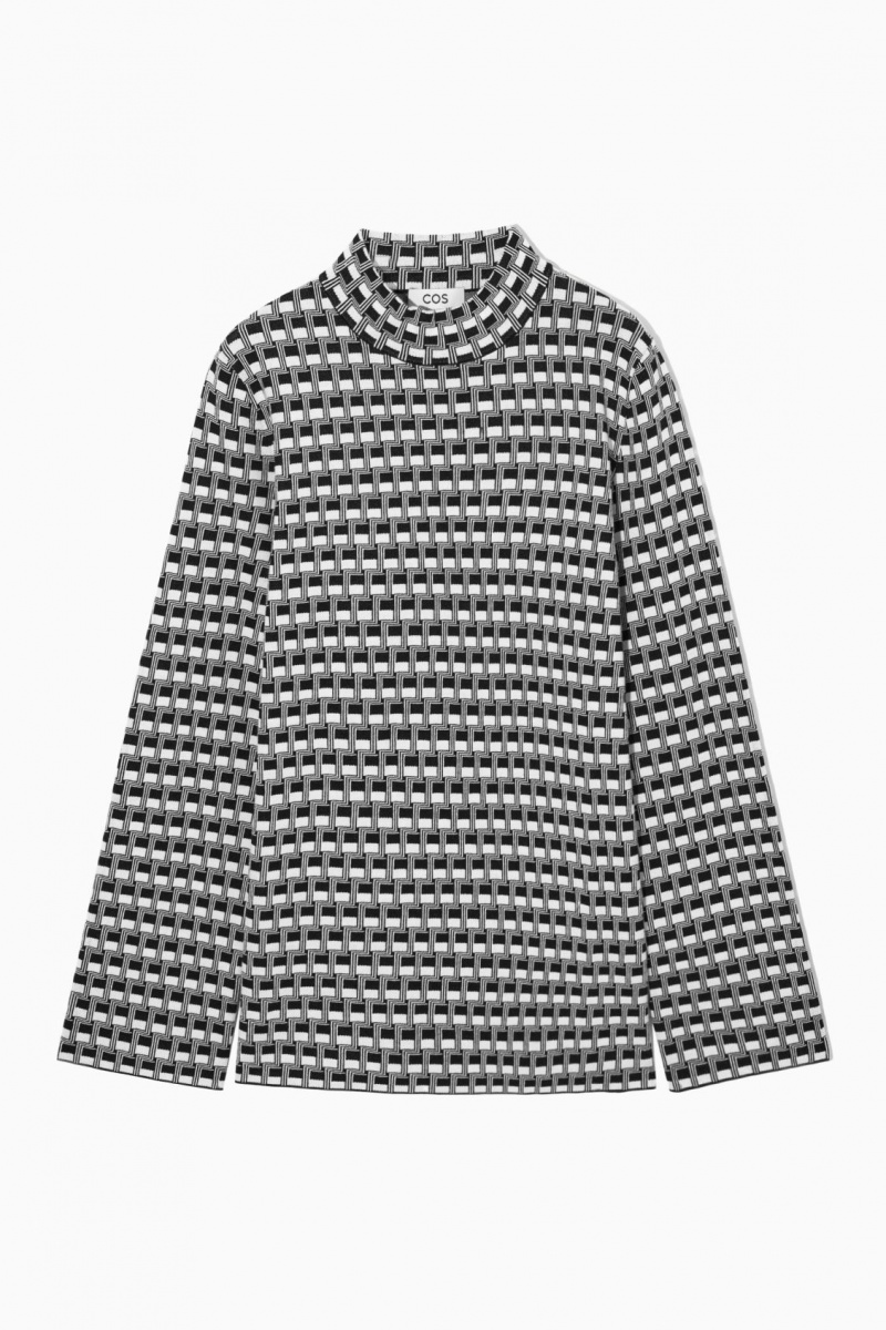 Dámské Topy COS Checked Jacquard-Knit High-Neck Černé | PJWK-76304