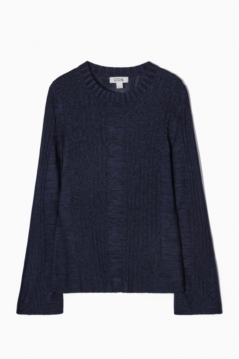 Dámské Topy COS Flared-Sleeve Žebrovaný-Panel Tmavě Blankyt | GSLC-68019