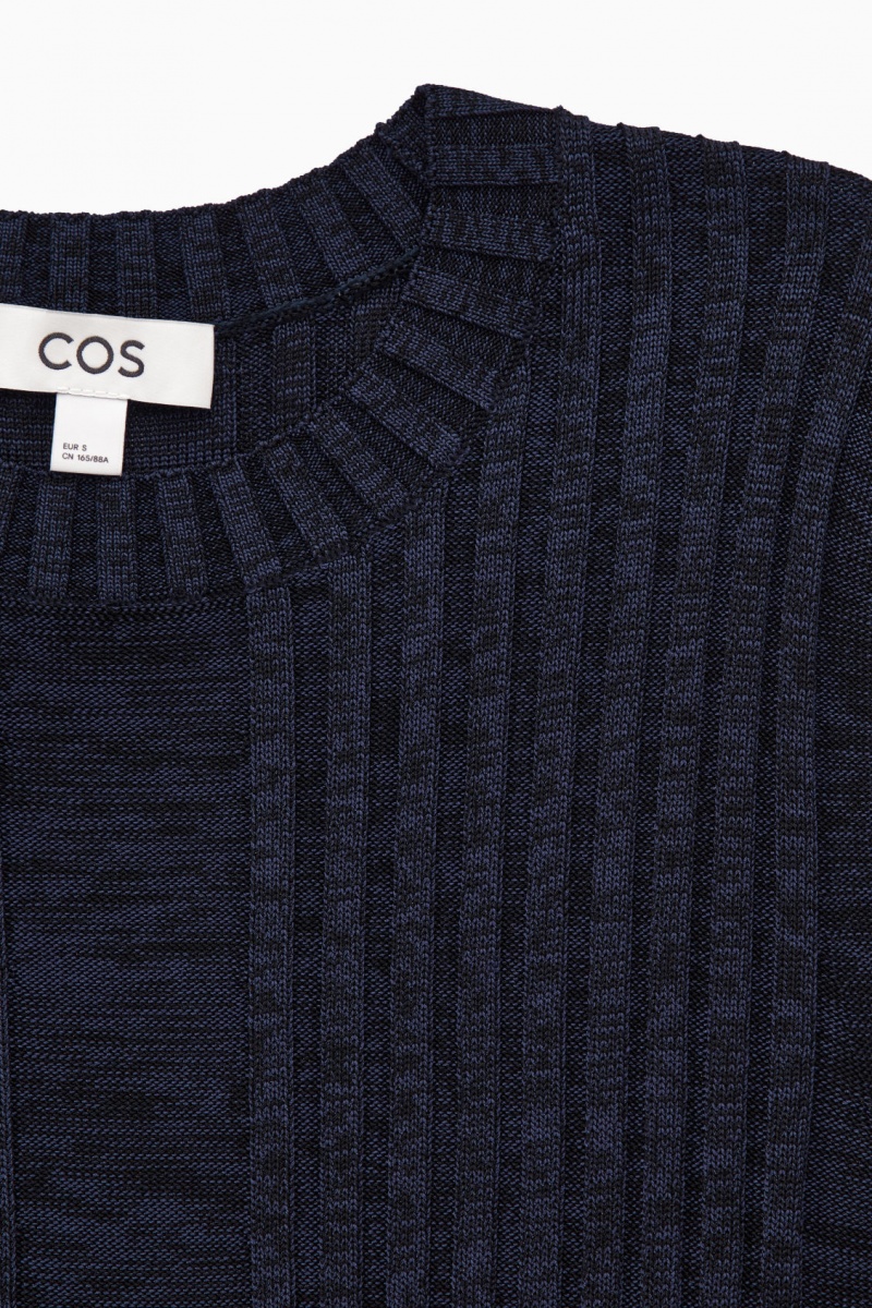 Dámské Topy COS Flared-Sleeve Žebrovaný-Panel Tmavě Blankyt | GSLC-68019
