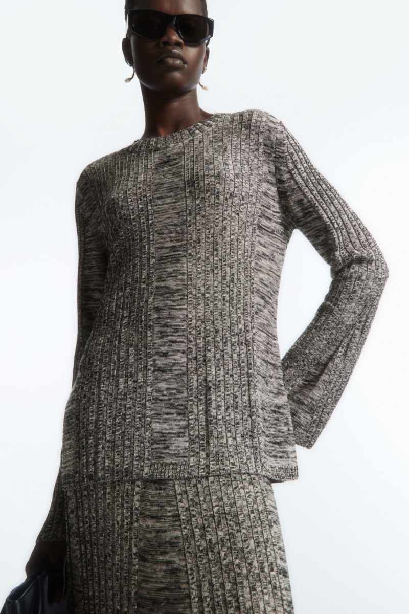 Dámské Topy COS Flared-Sleeve Žebrovaný-Panel Černé | SKDX-49720