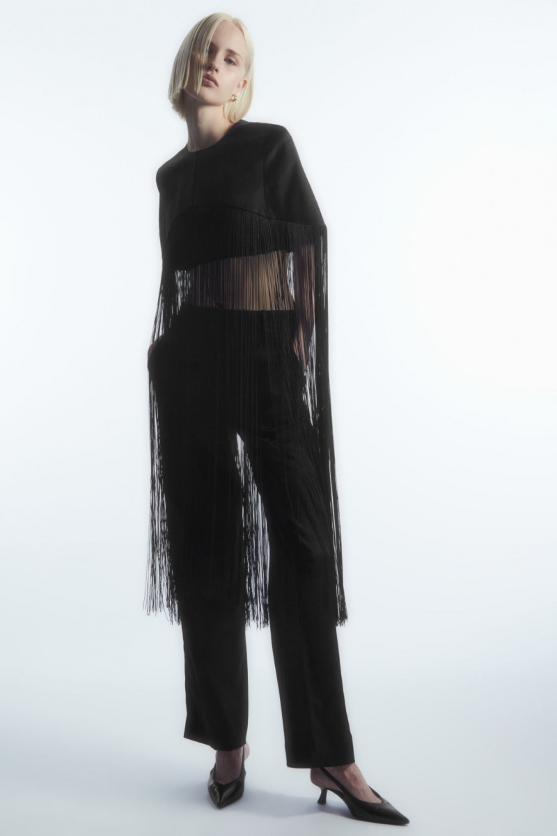 Dámské Topy COS Fringed Cape Černé | CMHW-84276