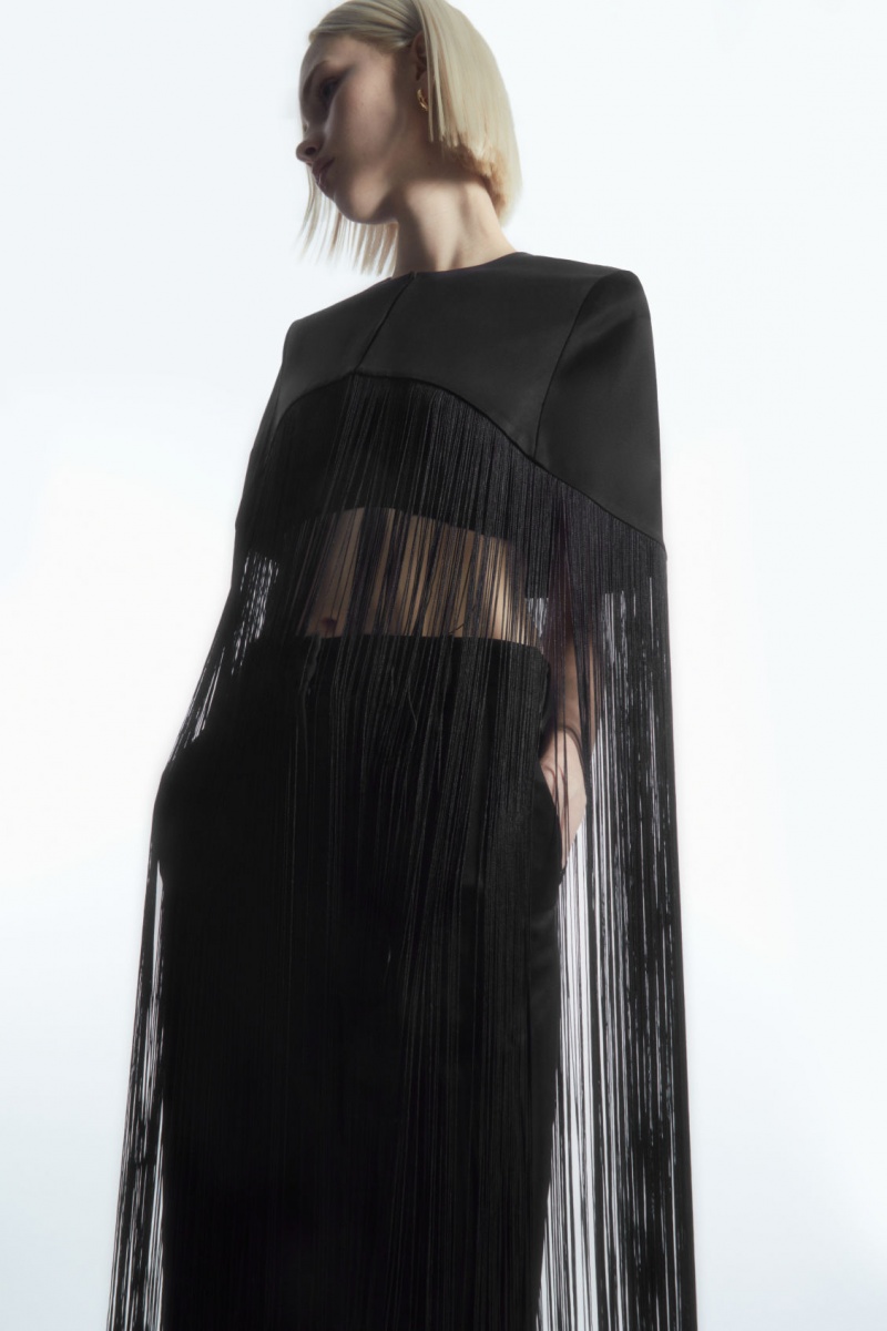 Dámské Topy COS Fringed Cape Černé | CMHW-84276