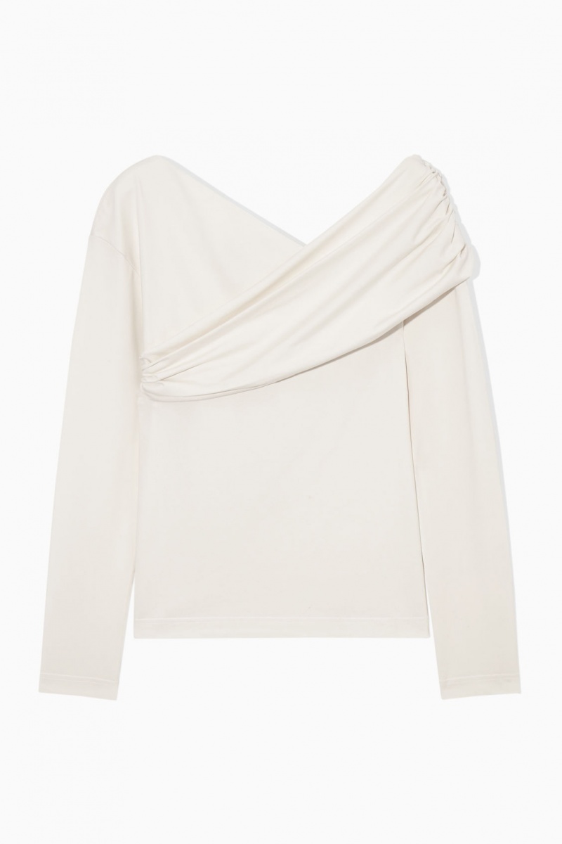Dámské Topy COS Gathered Off-The-Shoulder Asymmetric Bílé | QZAU-73924