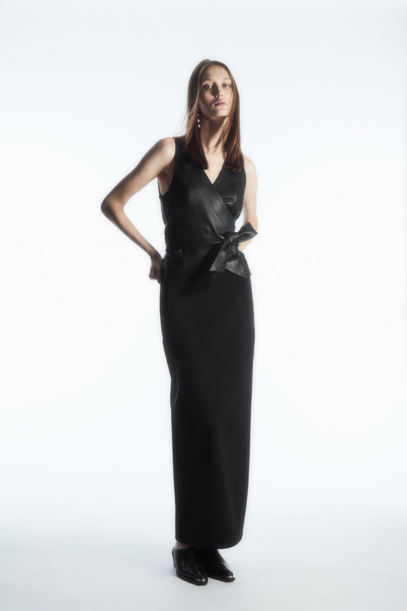 Dámské Topy COS Læder Wrap Černé | ANOW-93506