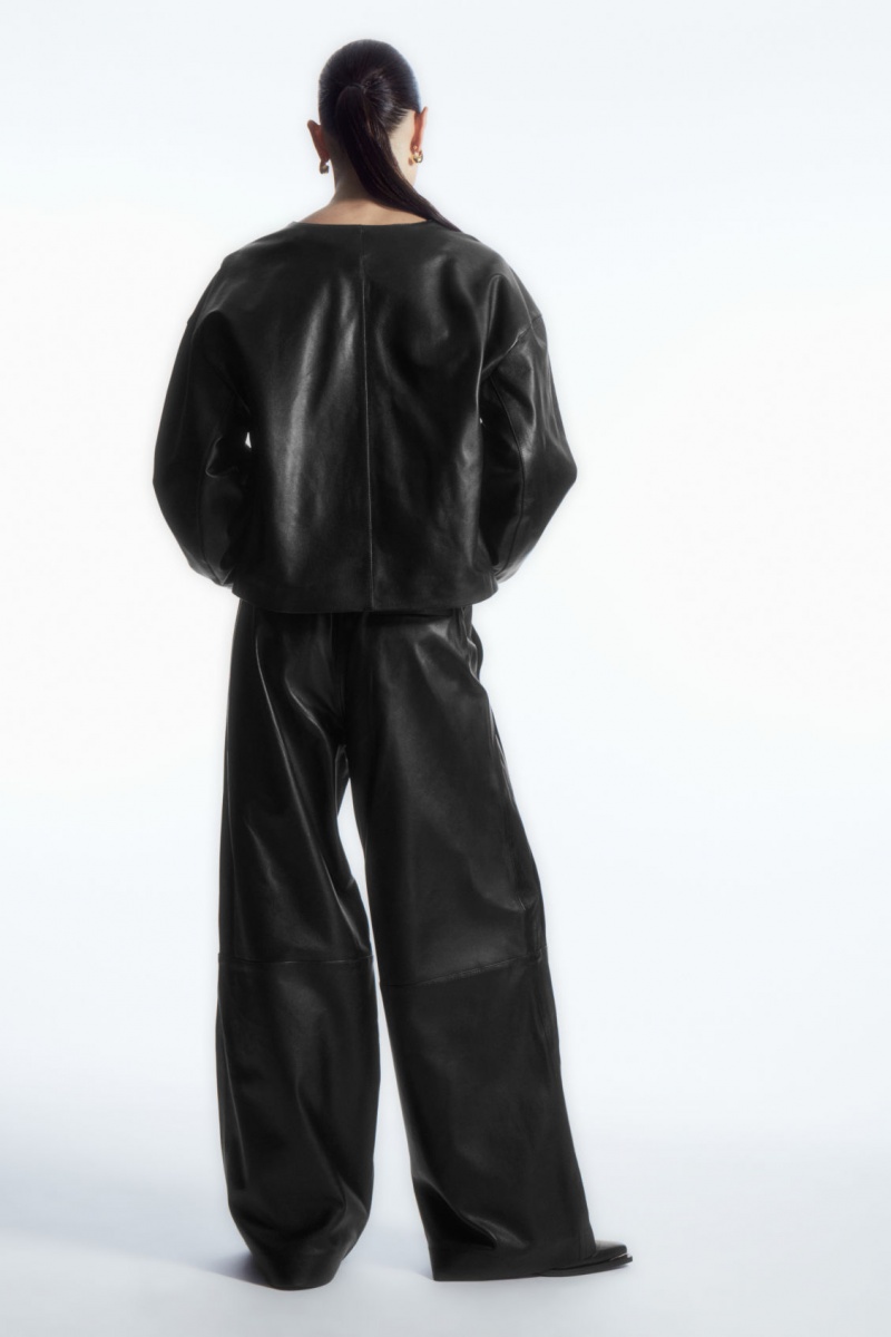 Dámské Topy COS Oversized V-Neck Læder Černé | WASX-43567