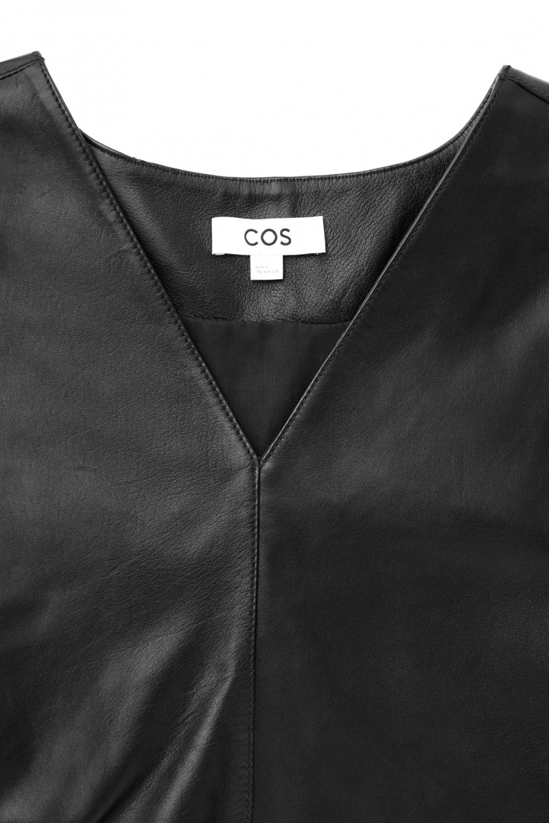 Dámské Topy COS Oversized V-Neck Læder Černé | WASX-43567