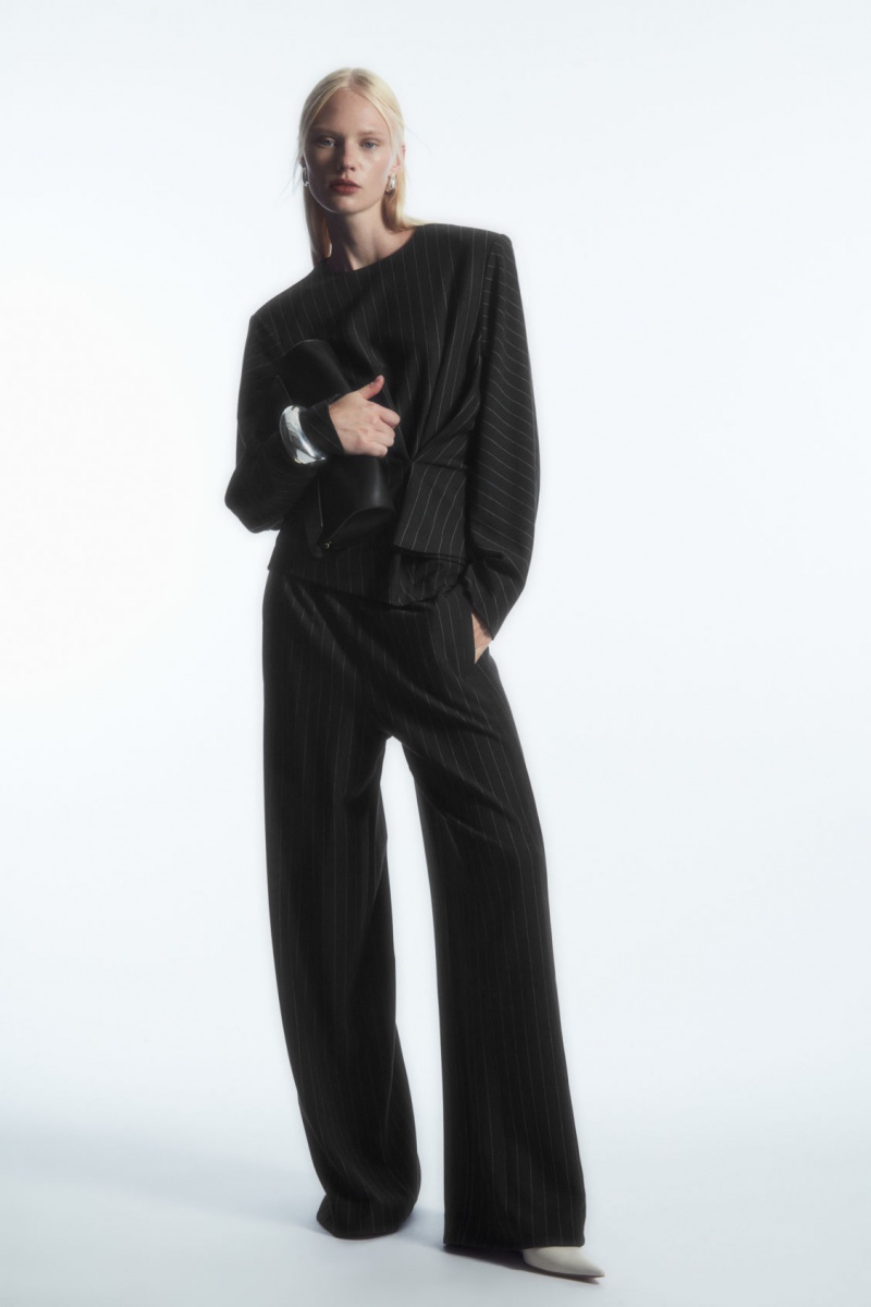 Dámské Topy COS Pinstriped Draped Černé | GQOX-84795