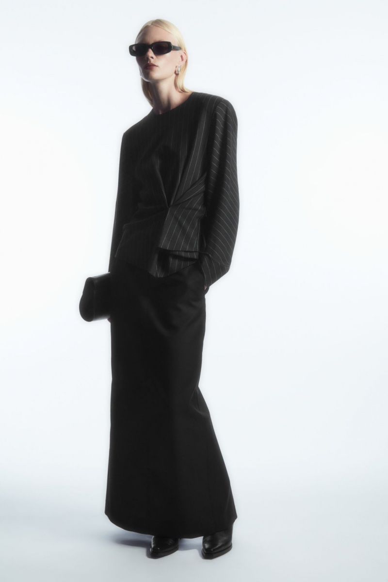 Dámské Topy COS Pinstriped Draped Černé | GQOX-84795