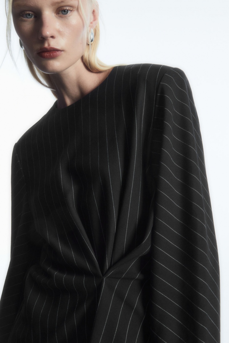 Dámské Topy COS Pinstriped Draped Černé | GQOX-84795