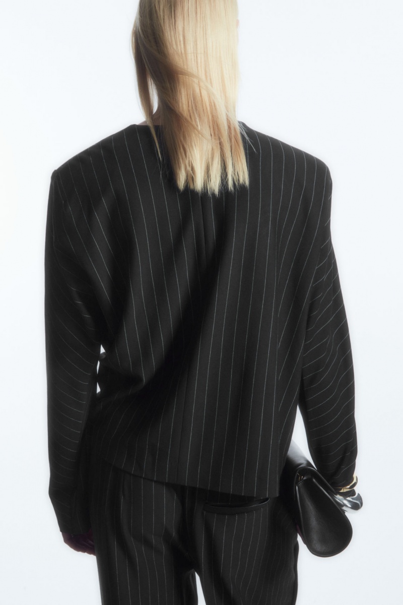 Dámské Topy COS Pinstriped Draped Černé | GQOX-84795