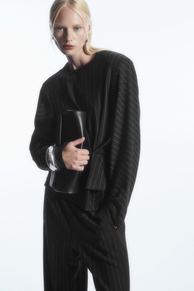 Dámské Topy COS Pinstriped Draped Černé | GQOX-84795