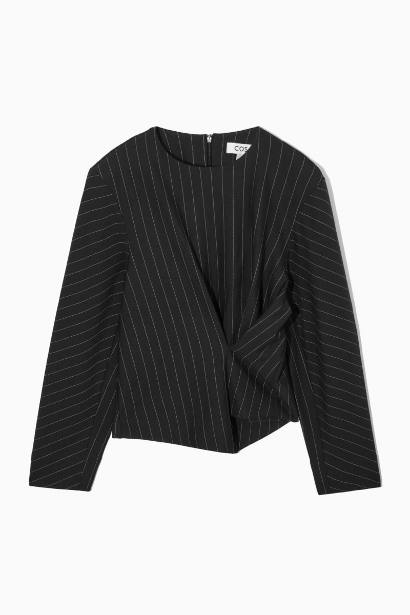 Dámské Topy COS Pinstriped Draped Černé | GQOX-84795