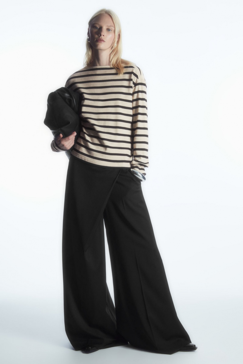 Dámské Topy COS Pruhovaný Lodní-Neck Long-Sleeved Tmavě Blankyt Bílé | BKSY-08617