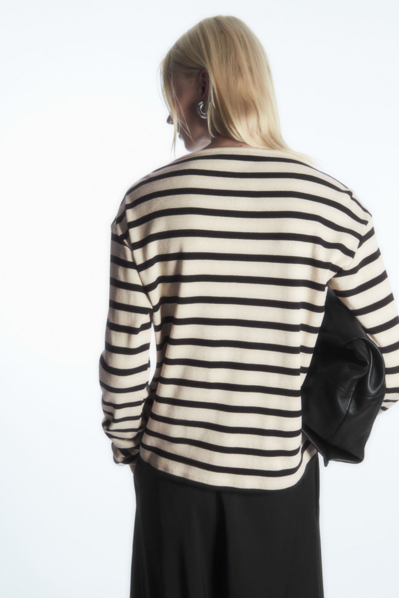 Dámské Topy COS Pruhovaný Lodní-Neck Long-Sleeved Tmavě Blankyt Bílé | BKSY-08617