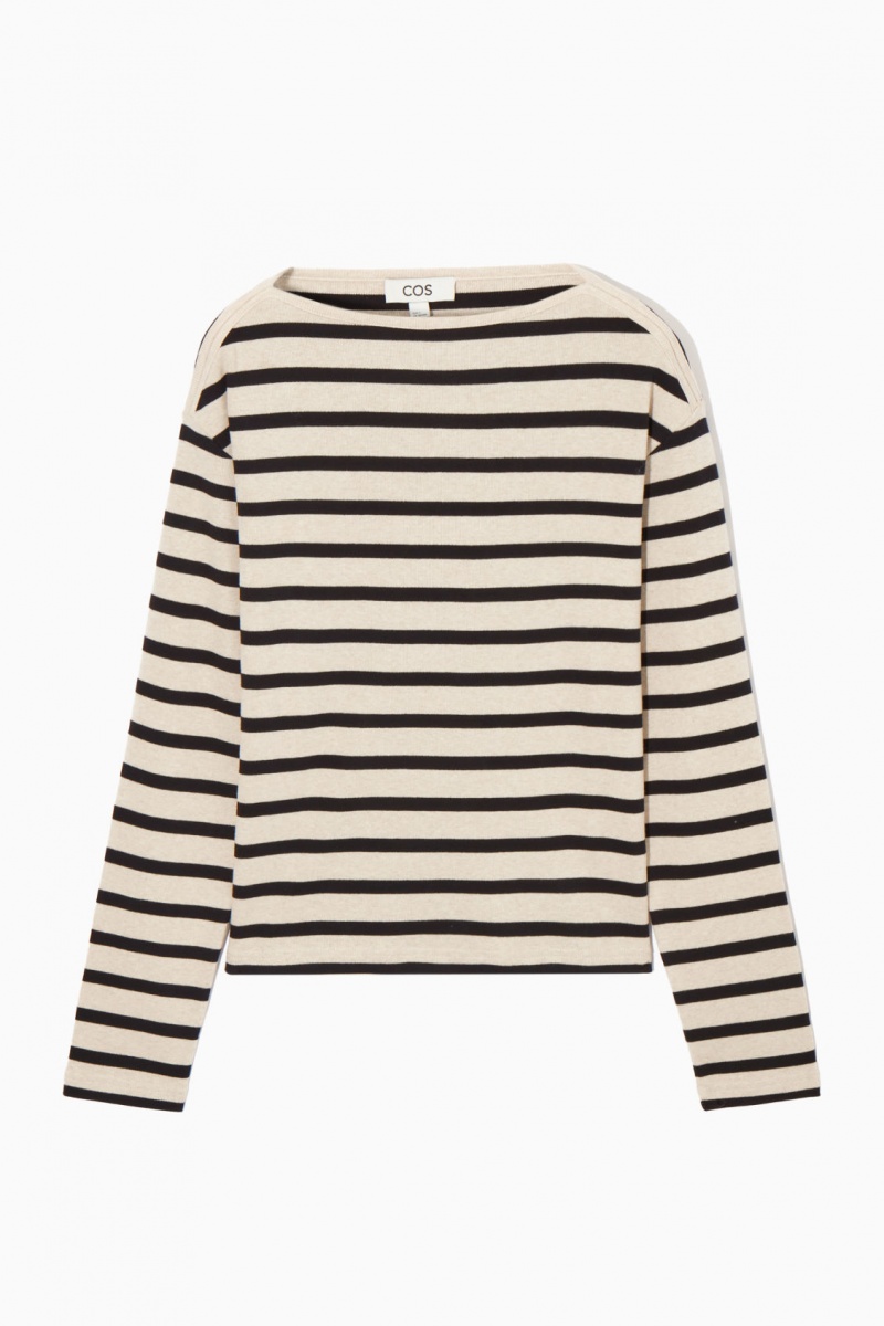 Dámské Topy COS Pruhovaný Lodní-Neck Long-Sleeved Tmavě Blankyt Bílé | BKSY-08617