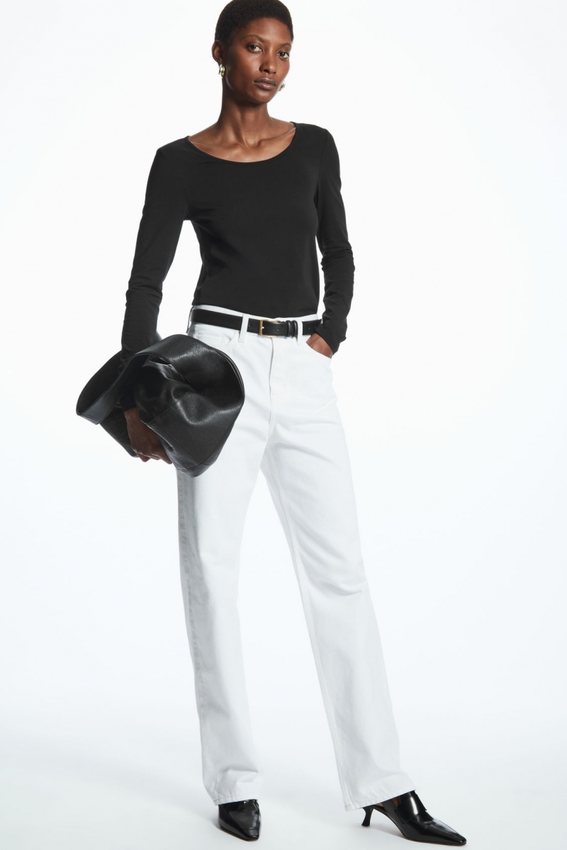Dámské Topy COS Scoop-Neck Long-Sleeved Černé | HTZY-59837