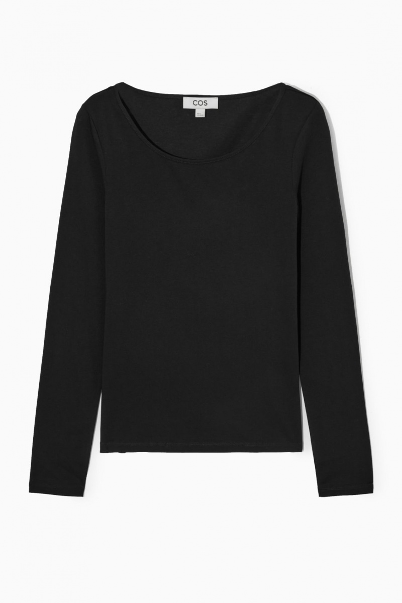 Dámské Topy COS Scoop-Neck Long-Sleeved Černé | HTZY-59837