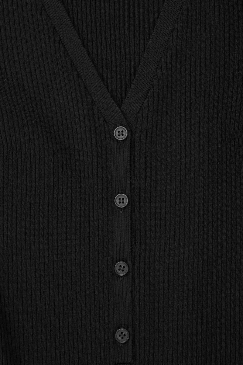 Dámské Topy COS V-Neck Žebrovaný Vlna Henley Černé | NUDW-30415