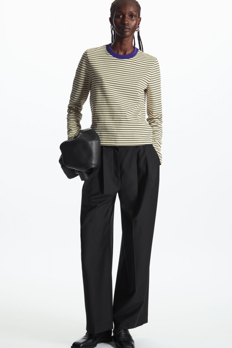 Dámské Tričko COS Regular-Fit Heavyweight Long-Sleeved Krém Černé | OCQR-81670