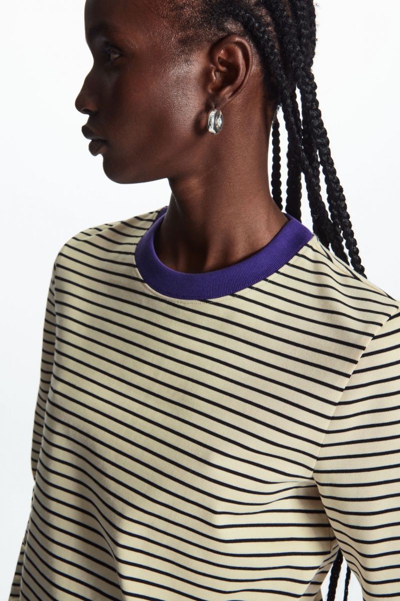 Dámské Tričko COS Regular-Fit Heavyweight Long-Sleeved Krém Černé | OCQR-81670