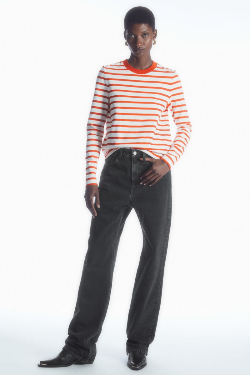 Dámské Tričko COS Regular-Fit Heavyweight Long-Sleeved Oranžové Bílé | BKCI-81403