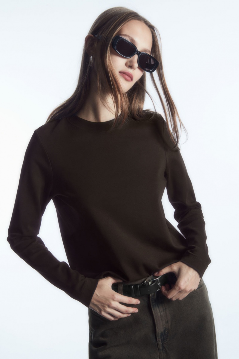 Dámské Tričko COS Regular-Fit Heavyweight Long-Sleeved Tmavě Hnědé | GIUB-39540