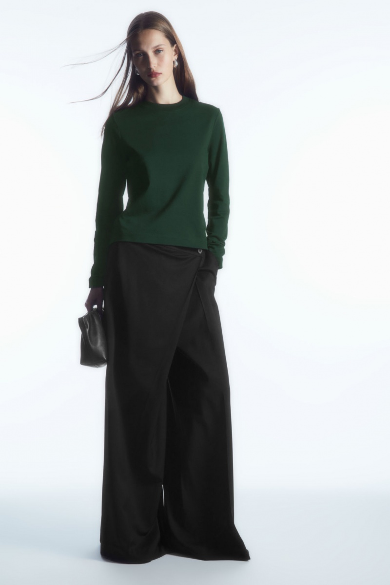 Dámské Tričko COS Regular-Fit Heavyweight Long-Sleeved Tmavě Zelene | YEGF-15347