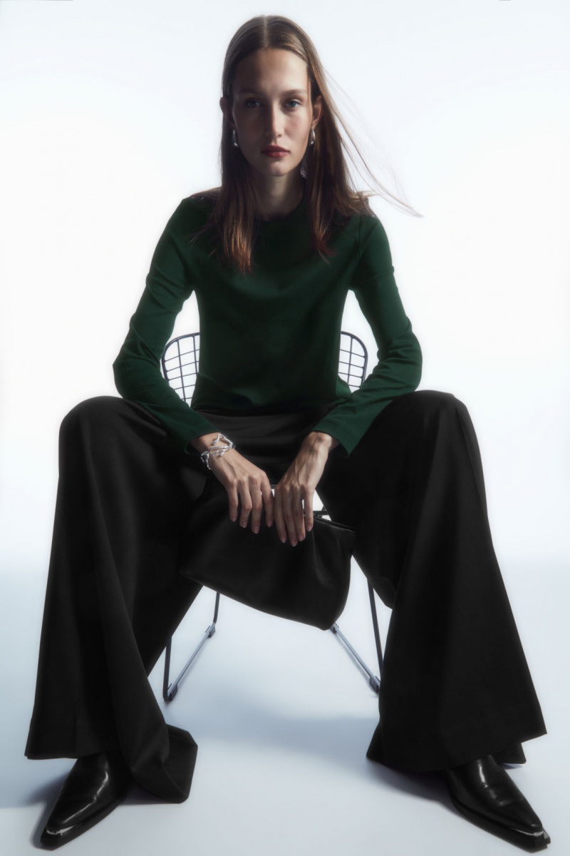 Dámské Tričko COS Regular-Fit Heavyweight Long-Sleeved Tmavě Zelene | YEGF-15347