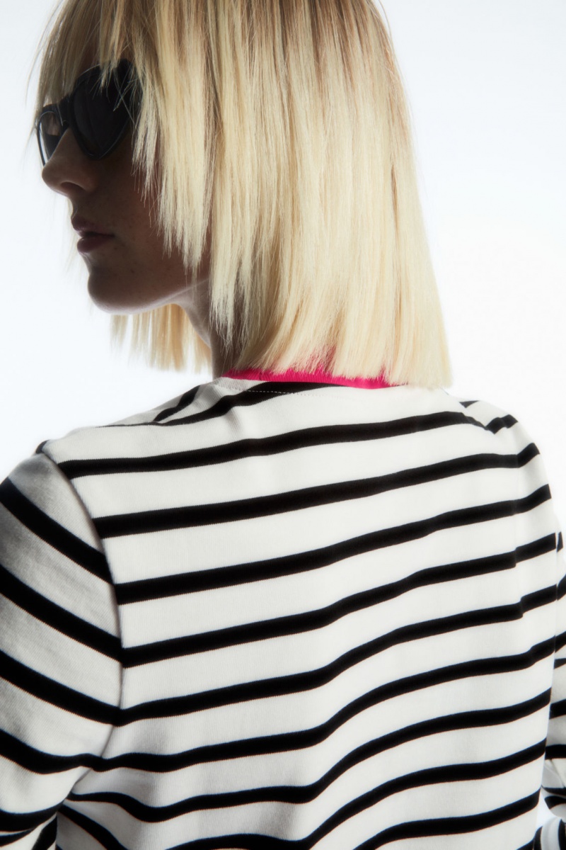 Dámské Tričko COS Regular-Fit Heavyweight Long-Sleeved Černé Bílé | AXJS-59462