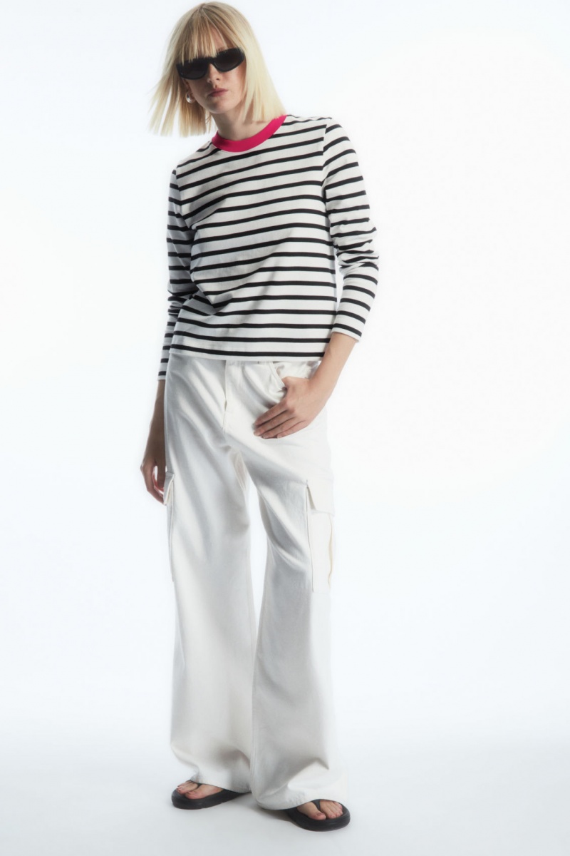 Dámské Tričko COS Regular-Fit Heavyweight Long-Sleeved Černé Bílé | AXJS-59462