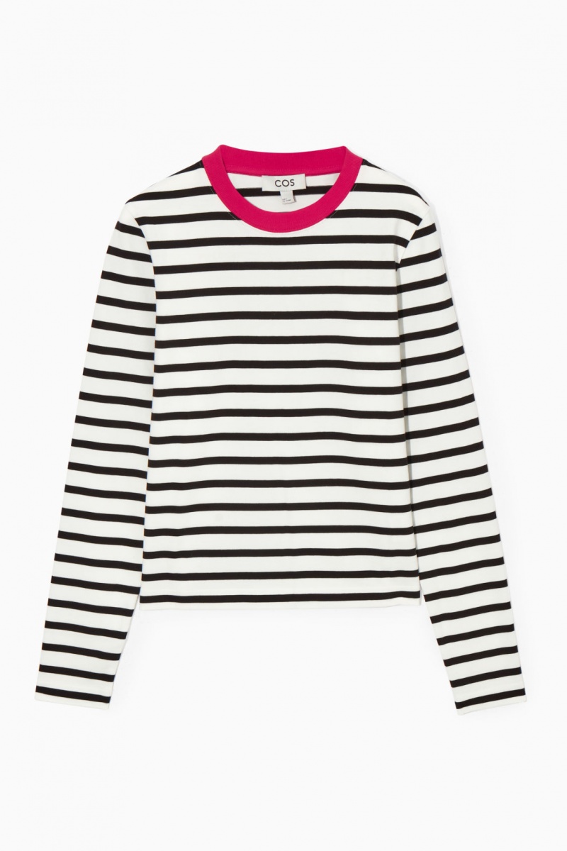 Dámské Tričko COS Regular-Fit Heavyweight Long-Sleeved Černé Bílé | AXJS-59462