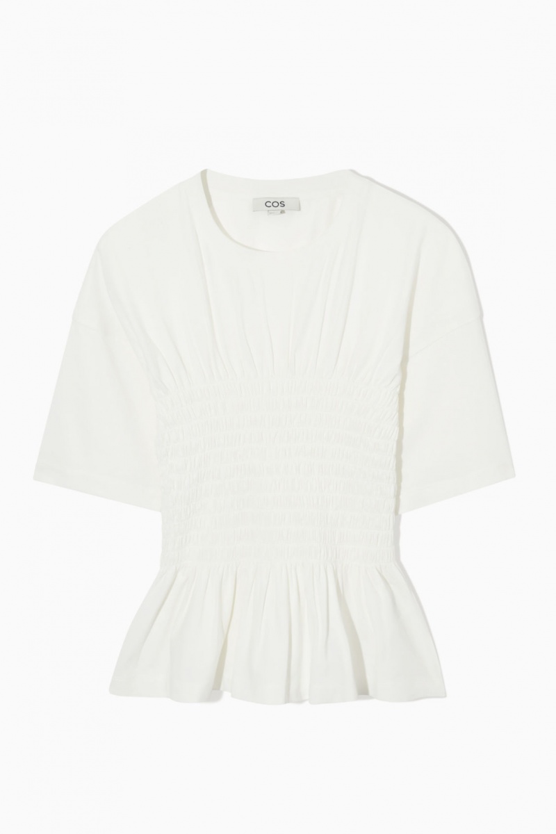 Dámské Tričko COS Smocked-Bodice Bílé | JYPH-15802