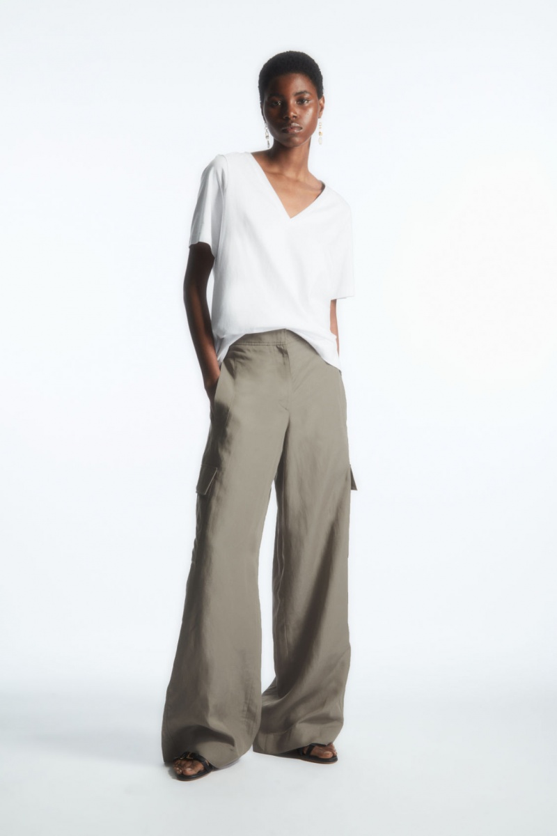 Dámské Tričko COS V-Neck Bílé | EWPZ-75462