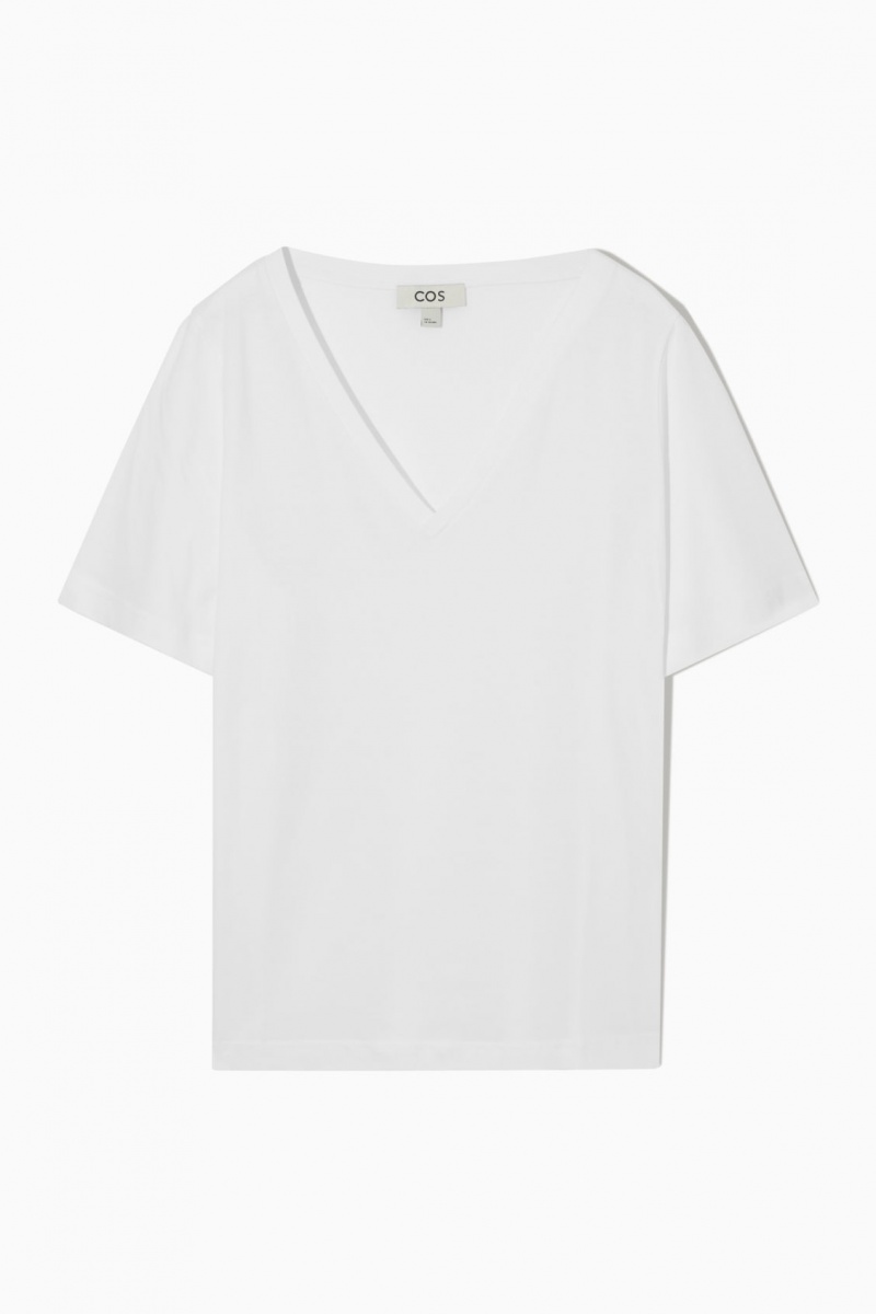 Dámské Tričko COS V-Neck Bílé | EWPZ-75462