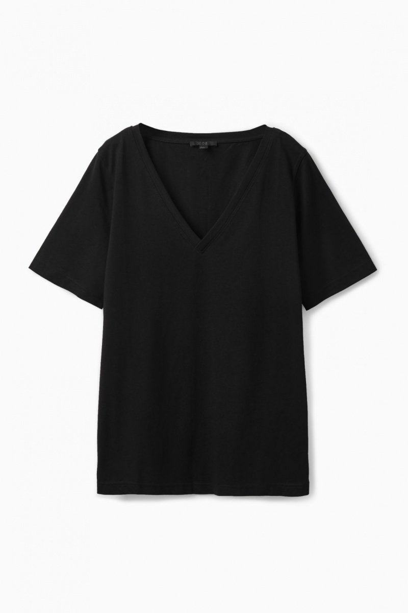 Dámské Tričko COS V-Neck Černé | CSBT-67123