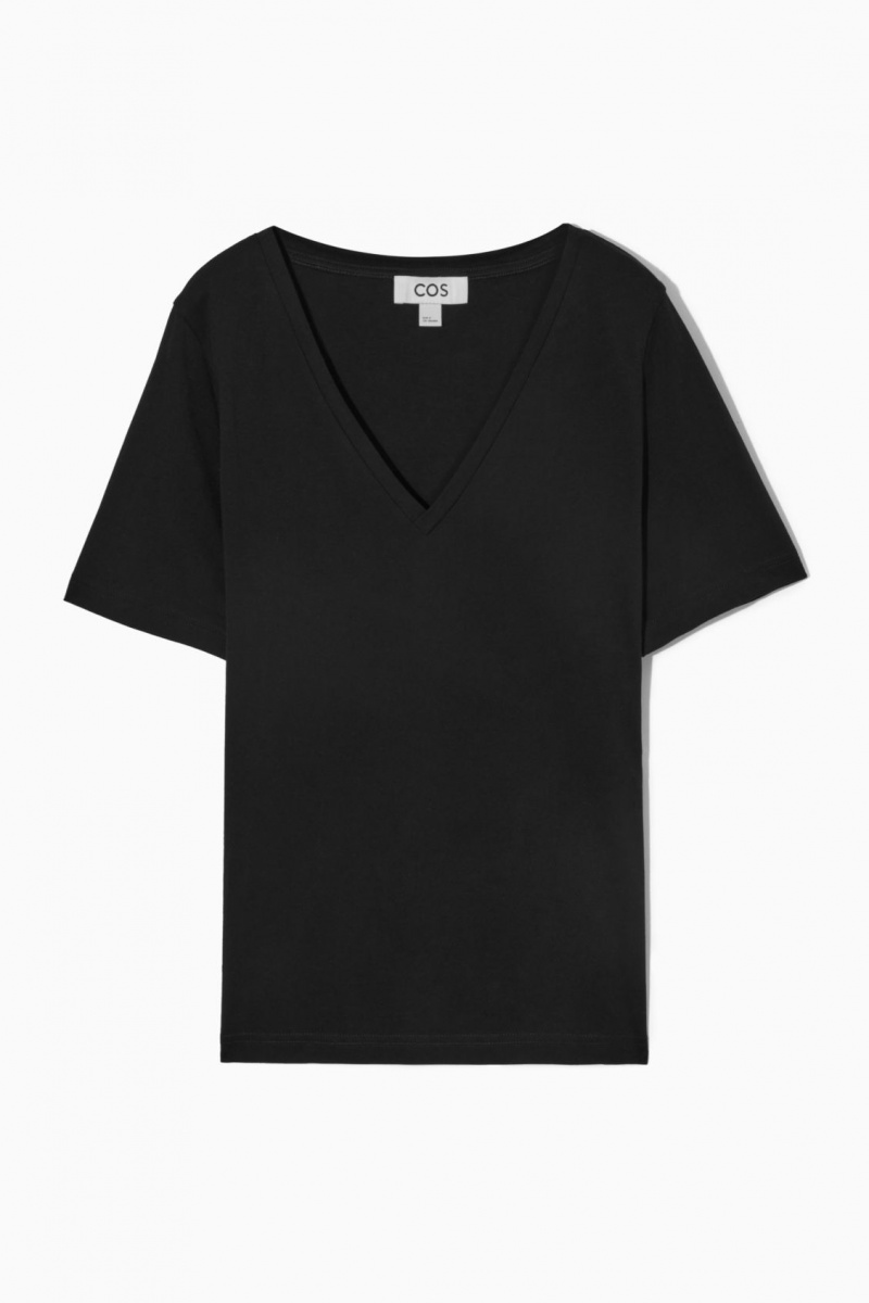 Dámské Tričko COS V-Neck Černé | CSBT-67123